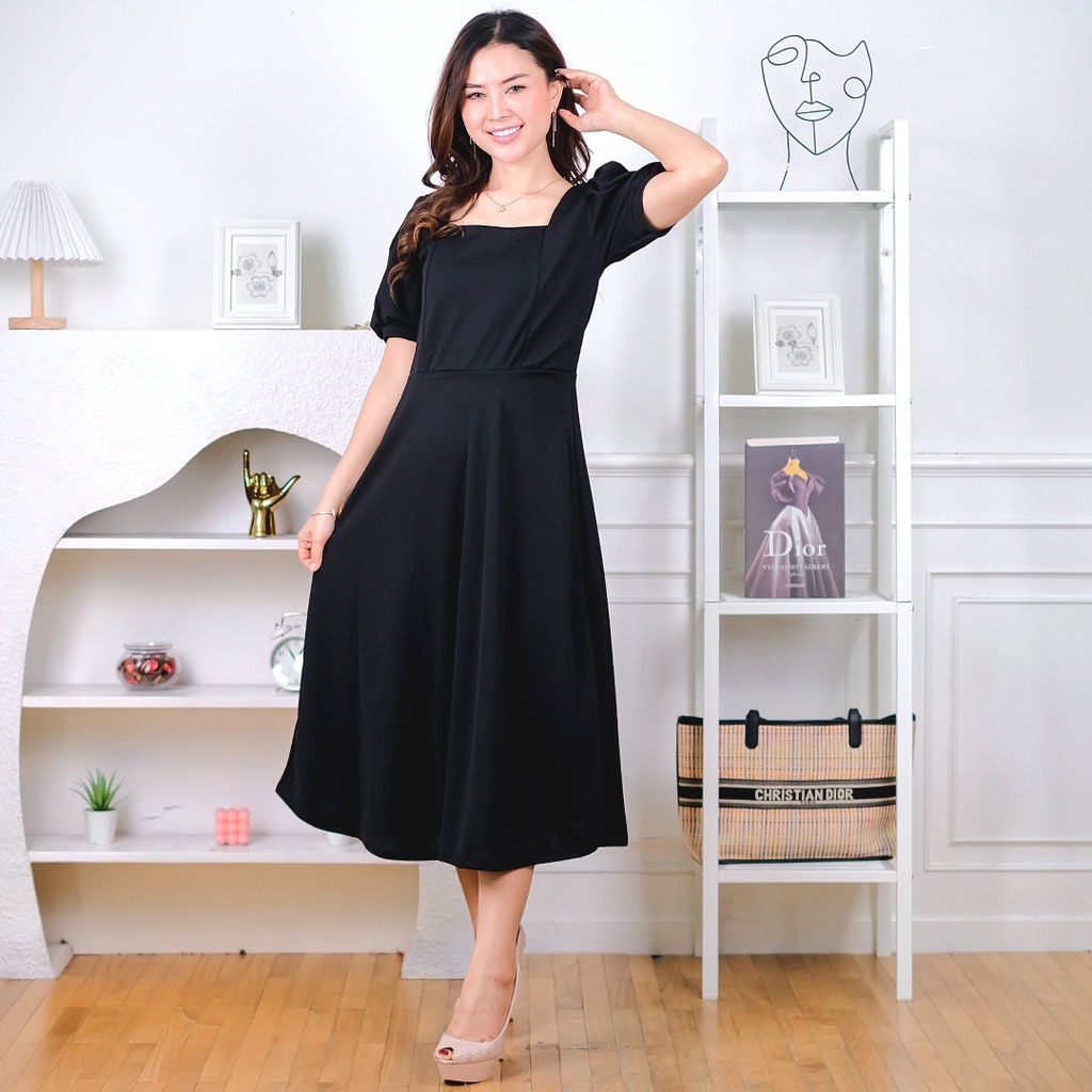 Basic id fashion  Henji dres wanita / Gaun elegant wanita / Dres korean