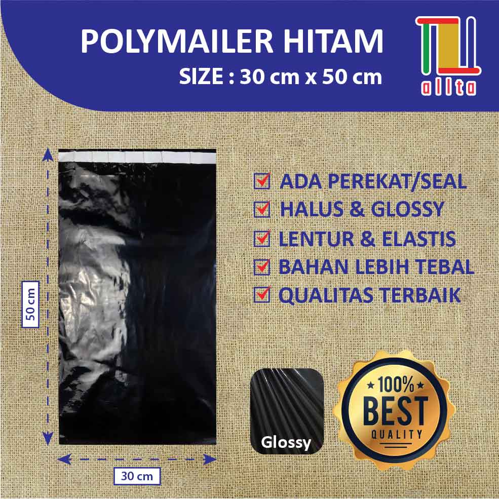

PLASTIK PACKING OLSHOP PE POLYMAILER kantong kemasan amplop plastik 30x50 HITAM GLOSSY mewah