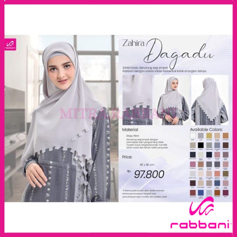 DISKON RABBANI ORI -  Kerudung Segi Empat Zahira Dagadu M 115 X 115 Bandung