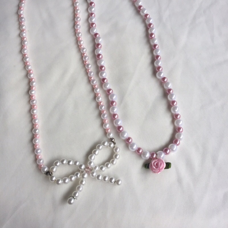 Pink Rose Necklace | Necklace Beads | Coquette Necklace | Kalung Manik-Manik | Kalung Mutiara