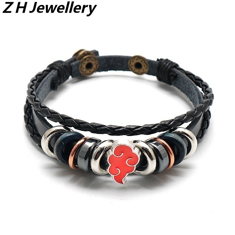 [Z H Jewelry] Fashion Pria Naruto Kulit Gelang Stainless Steel/Aksesoris Perhiasan Pesta 18.5CM~21.5CM