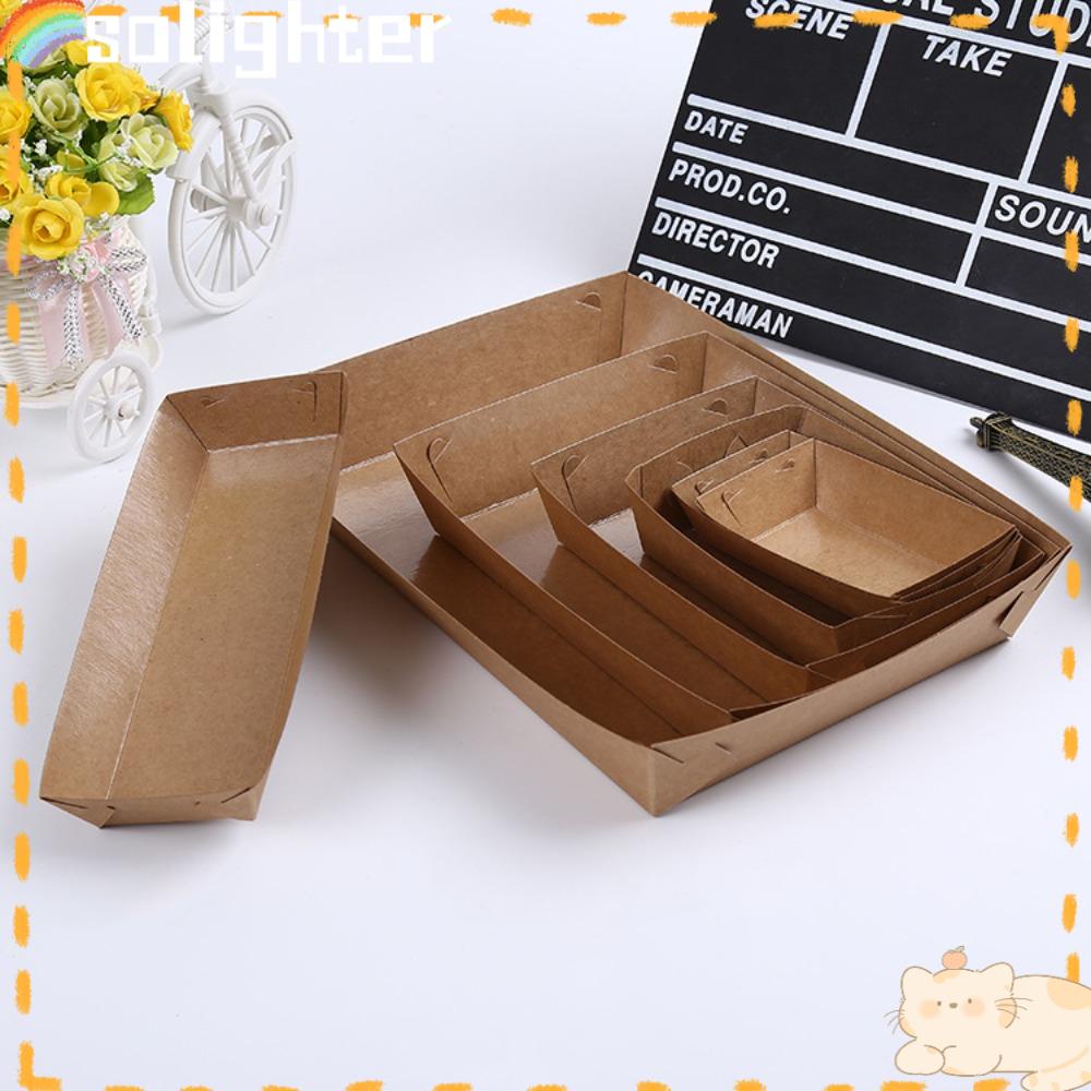 Solighter 10PCS Boat Shaped Berguna Untuk Makanan Snack Kraft Paper Food Tray