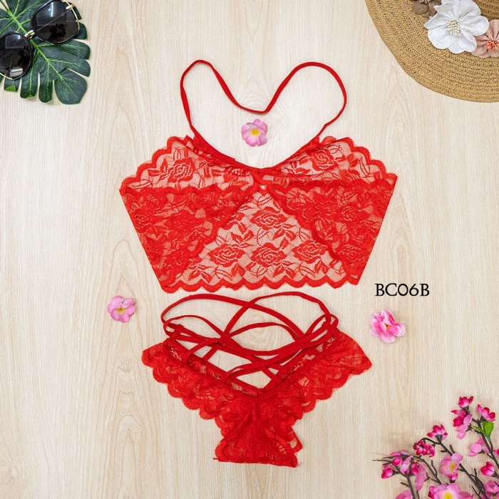BH CD G STRING SEXY BRA SEKSI LINGERIE WANITA LACE MERAH BC06B BAHAN BERKELAS
