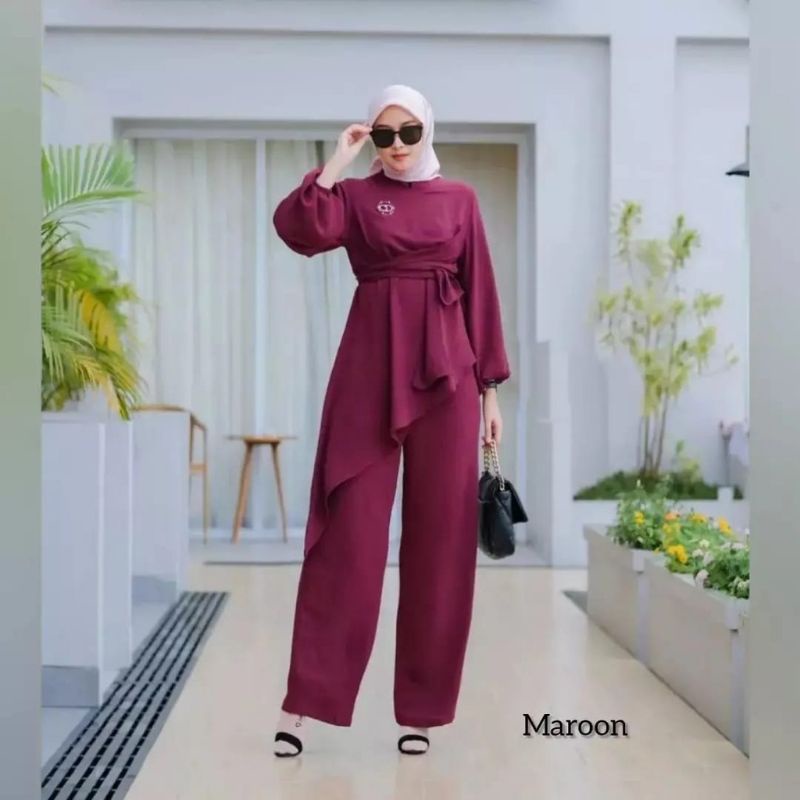 Jesica set - one set jesica korean style - setelan hijab ootd - setelan bahan crinckle premium