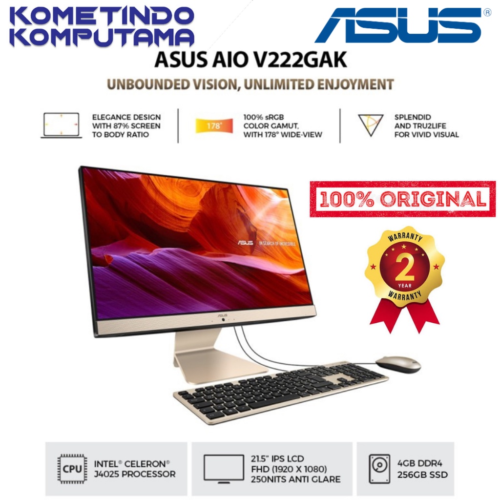 PC All In One AIO ASUS V222GAK BA142W Celeron J4025 4GB 256GB SSD Win11 - Garansi Resmi