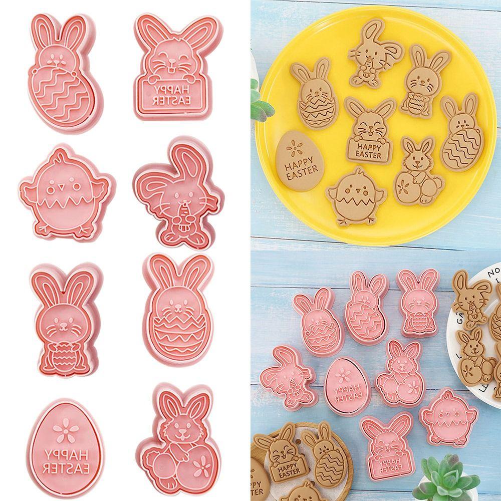 Top 8pcs/set 3D Kelinci Paskah DIY Cetakan Kue Plunger Plastik Cookie Cutter