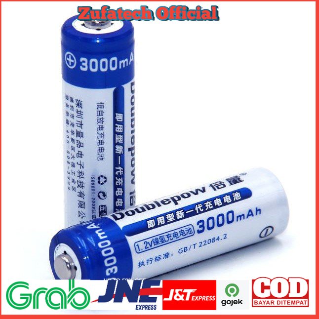DOUBLEPOW Baterai Cas AA Rechargeable NiMH 1.2V 3000mAh 1 PCS - white.