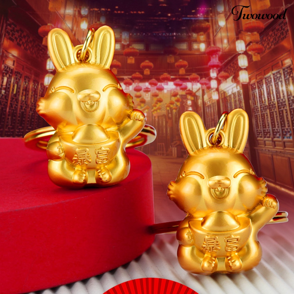 Twowood Rabbit Key Chain Kartun Gaya China Tiga Dimensi Serba Guna Realistis Look Hias Hadiah2023Musim Semi Festival Kelinci Lucu Tempat Gantungan Kunci Mobil Untuk Liburan