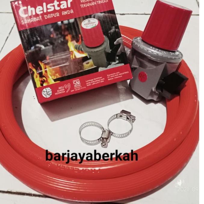 Big Sale Paket selang gas 2 meter SNI , Regulator Chelstar (tekanan tinggi) dan 2 klem selang