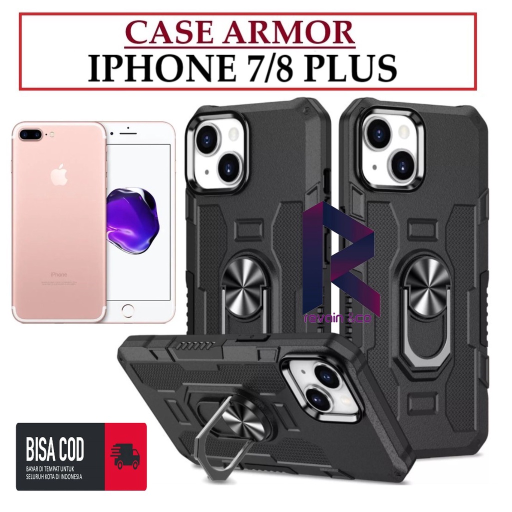 Case Armor IPHONE 7/8 PLUS Iring Cincin Magnetic Kesing Hp Protect kamera Premium Hard Case Standing Robot Pelindung Kamera