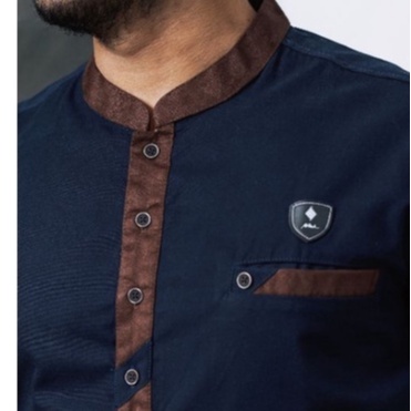 koko kurta pria lengan 3/4 berkualitas aldarta original Al_liwa warna navy ukuran M L XL