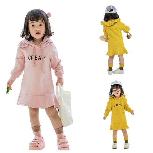 KALILA - CREAM HOODIE DRESS Dress Anak Perempuan / Bahan BabyTerry