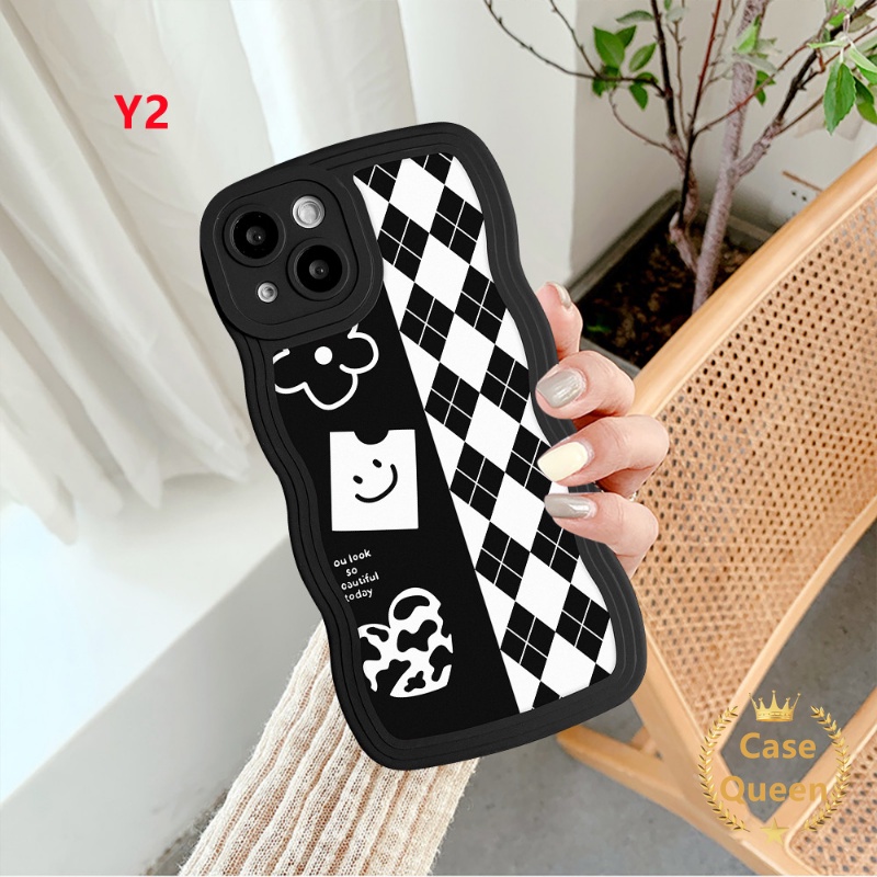 Case Papan Catur Grid Berlian Untuk VIVO Y36 Y02 Y21 Y15s Y12 Y15 Y75 Y20 Y22 Y17 Y35 Y02s Y16 Y22s V20 V21 V25E V25 Y12s Y12i Y21s Y11 Y33s Y15A Y91 Y30 Y50 Y91C Y93 Penutup Tepi Bergelombang