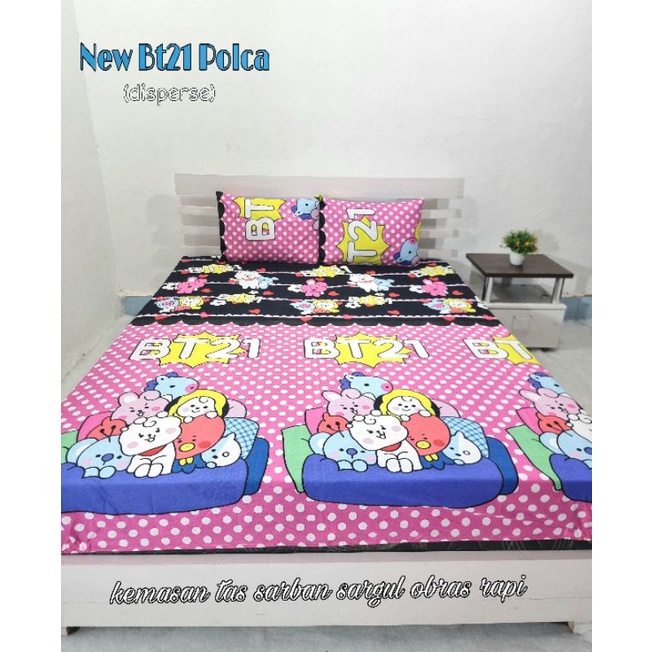 SPREI KARET KATUN PREMIUM 100/120/160/180/200 MOTIF BTS 21 BTS21 BT21 BT 21 ARMY CHIBI CIBI KPOP KOR