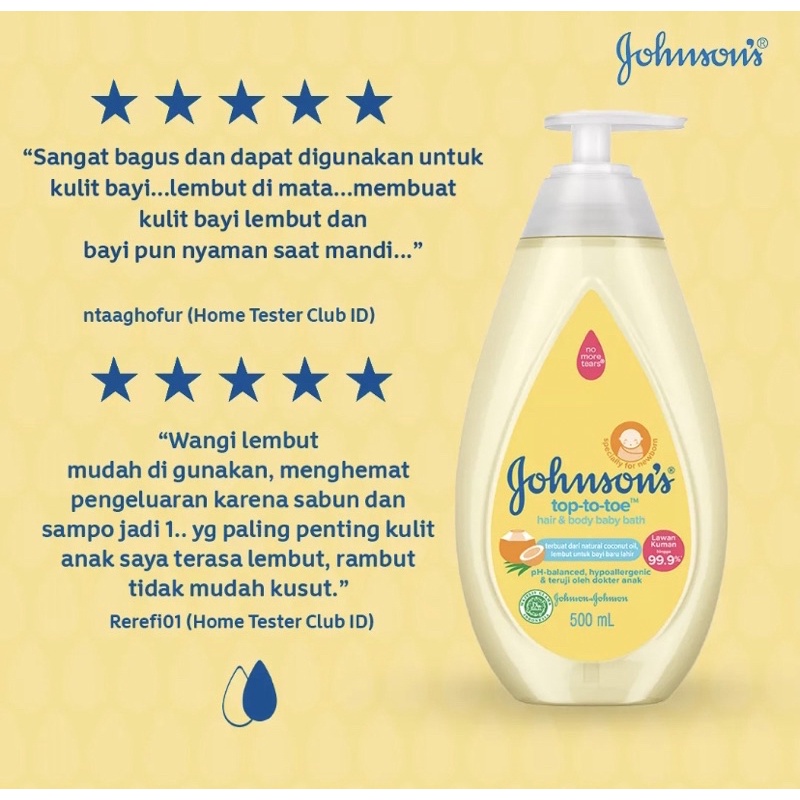 Johnson Top-to-toe Hair &amp; Body Baby Bath 500ml Pump kuning (ORI)