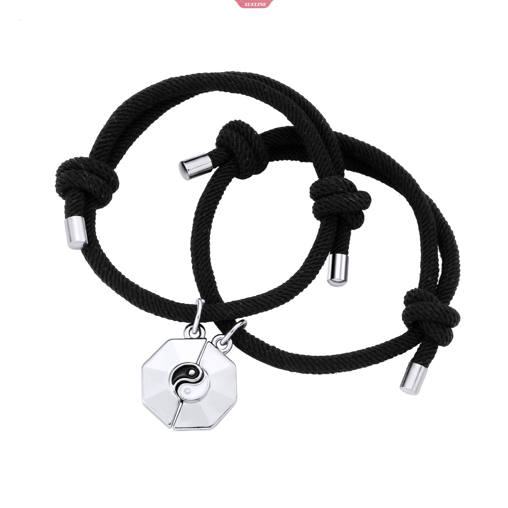 Gelang couple taiji Tali Kulit vintage yin Dan yang alloy Liontin Hitam Dan Putih Dua Set Dikepang Pria Dan Wanita couple bracelet gift [ZXL]