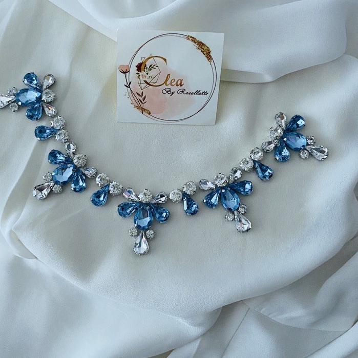 Terjangkau - Payet susun / payet rangkai / permata baju untuk kerah “Eclat II” N56 in clear & sky bl
