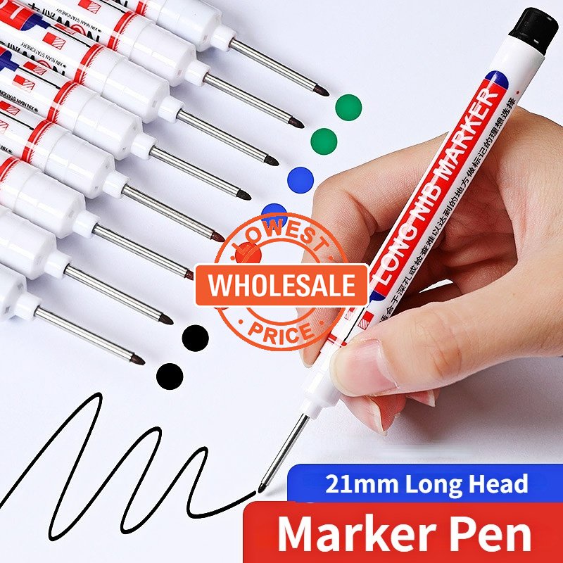 [Harga Grosir] Penanda Kepala Panjang 21mm, Pulpen Penanda Lubang Dalam Konstruksi Tukang Kayu, Spidol Cepat Kering Tahan Air Berminyak, Pulpen Tulisan Serbaguna, Pena Karbon Dekorasi Rumah