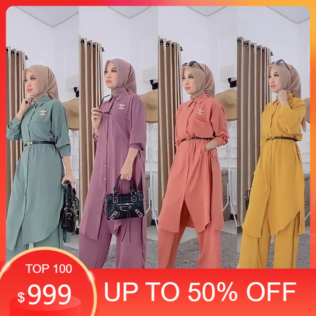 One Set wanita dewasa/ COD || New Set Long Tunik Sabrina || Setelan Baju  Tunik Dan Celana Wanita || Ready Ukuran Jumbo LD125cm || One Set Tunik Sabri Viral Kekinian(GRATIS IKAT PINGGANG))/pakaian wanita/pakaian wanita kekinian/ setelan wanita kekinian