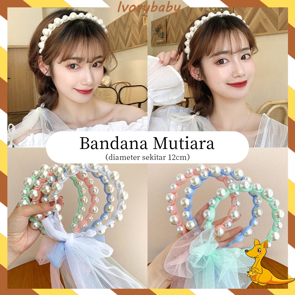 Ivorybaby Bando mutiara tali kepang bisa diikat Headband bandana bando anak korea