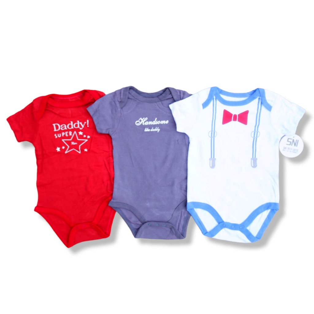 Paket Isi 3pcs Bodysuit Jumper Pendek Bayi Motif