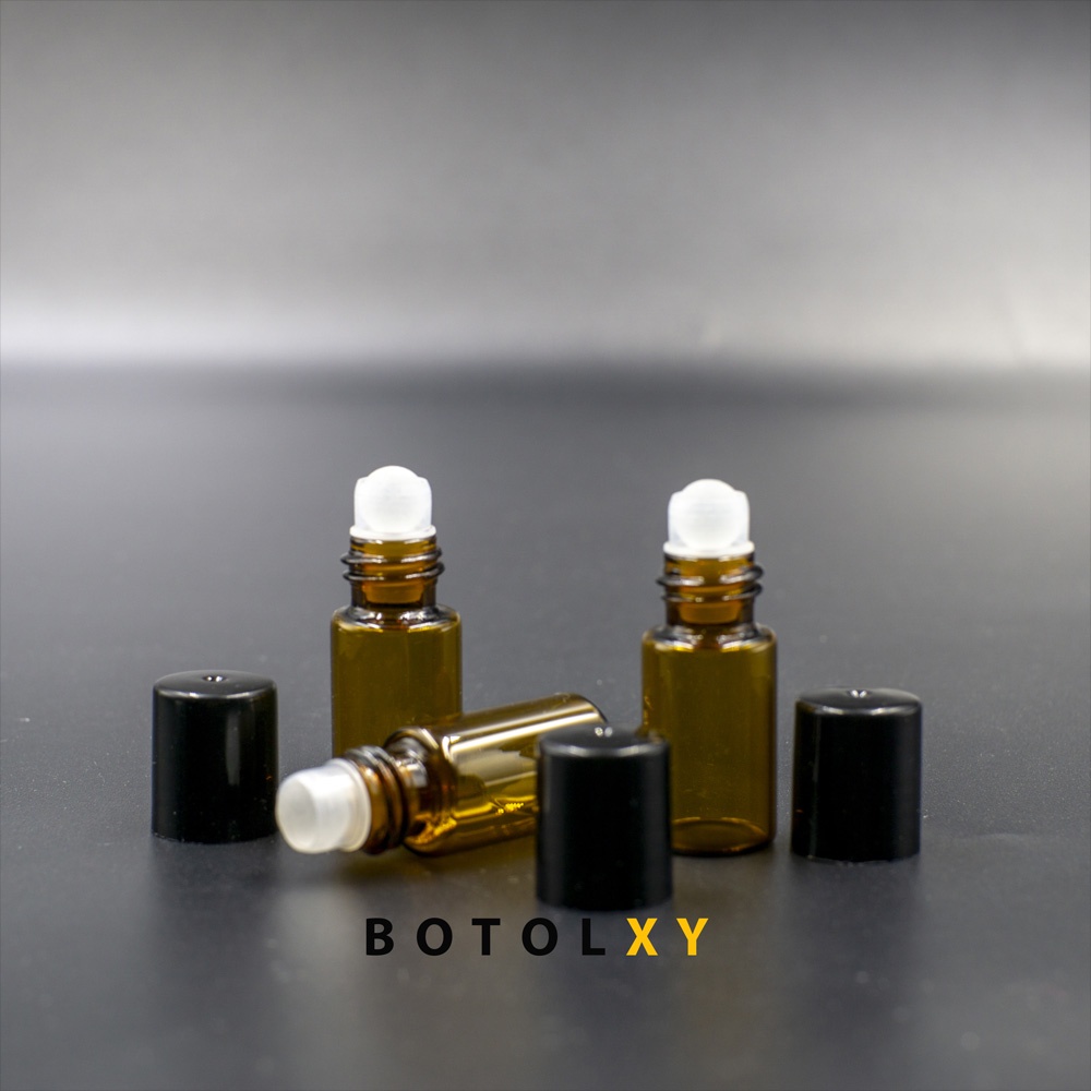 Botol Roll On 3ml Kaca Coklat / Amber Essential Oil Parfum ROLLER KACA