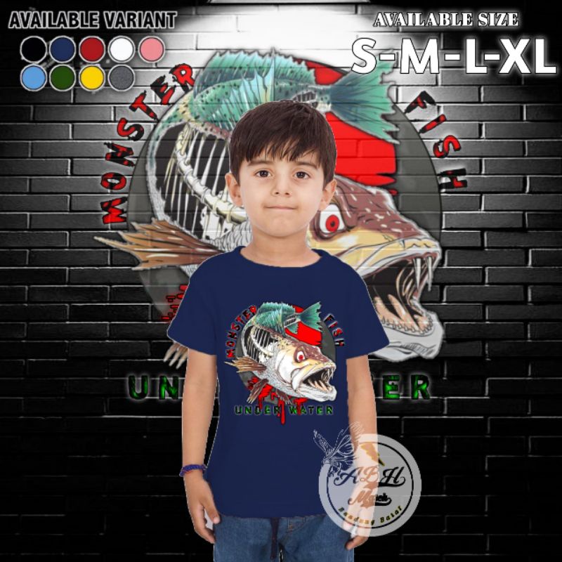 Baju Kaos T-shirt Distro Anak laki-laki/perempuan gambar Ikan channa/channa MONSTER SEA murah/import