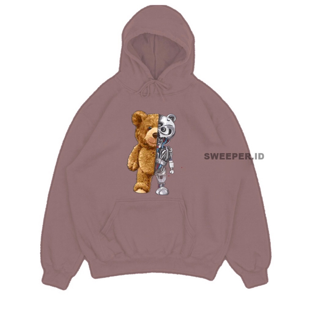 SWEATER HOODIE MOTIF BEARROBOTIC PRIA &amp; WANITA BAHAN FLEECE