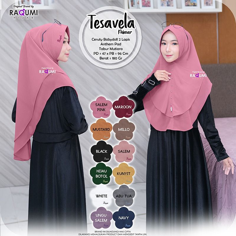 TESAVELA ORIGINAL RAQUMI HIJAB | RAQUMI MADIUN | Khimar Ceruty | Khimar 2 Layer | Jilbab putih