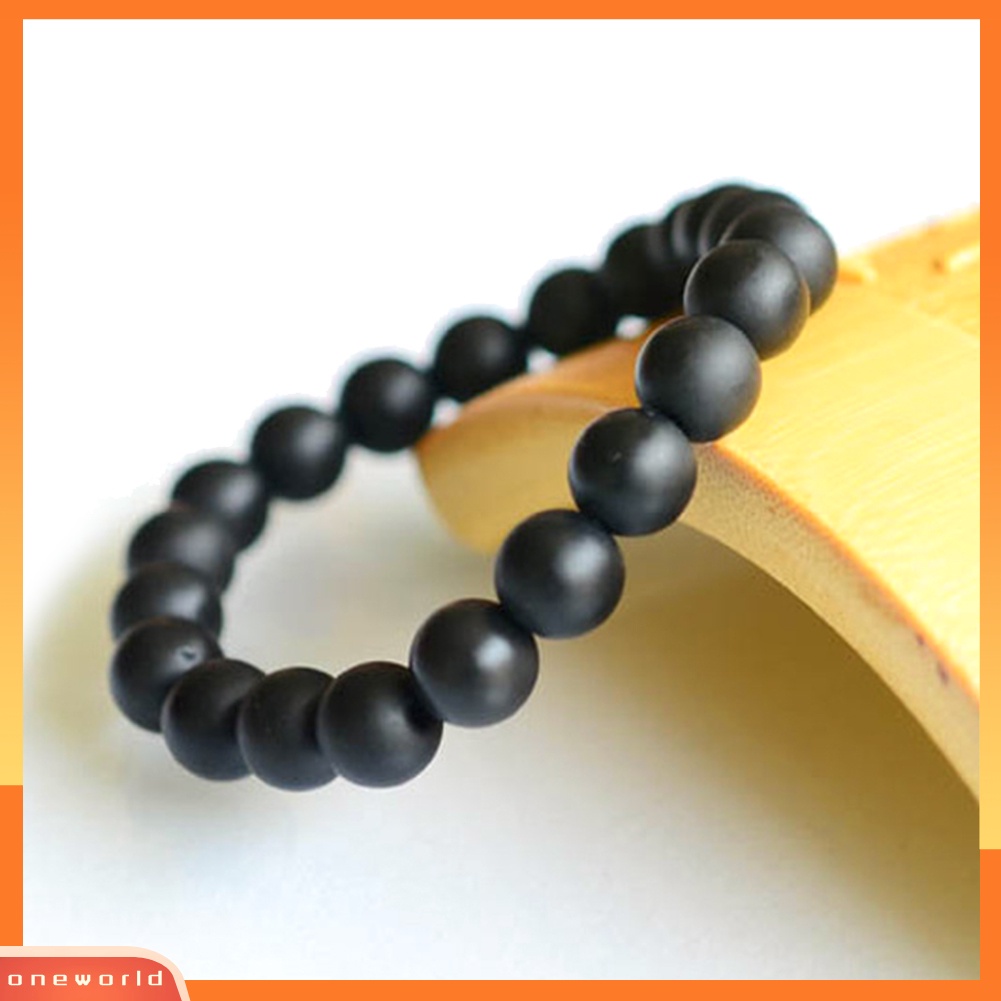 [WONE]8/10mm Manik-manik Batu Hitam Pesona Gelang Pria Wanita Minimalis Bangle Perhiasan
