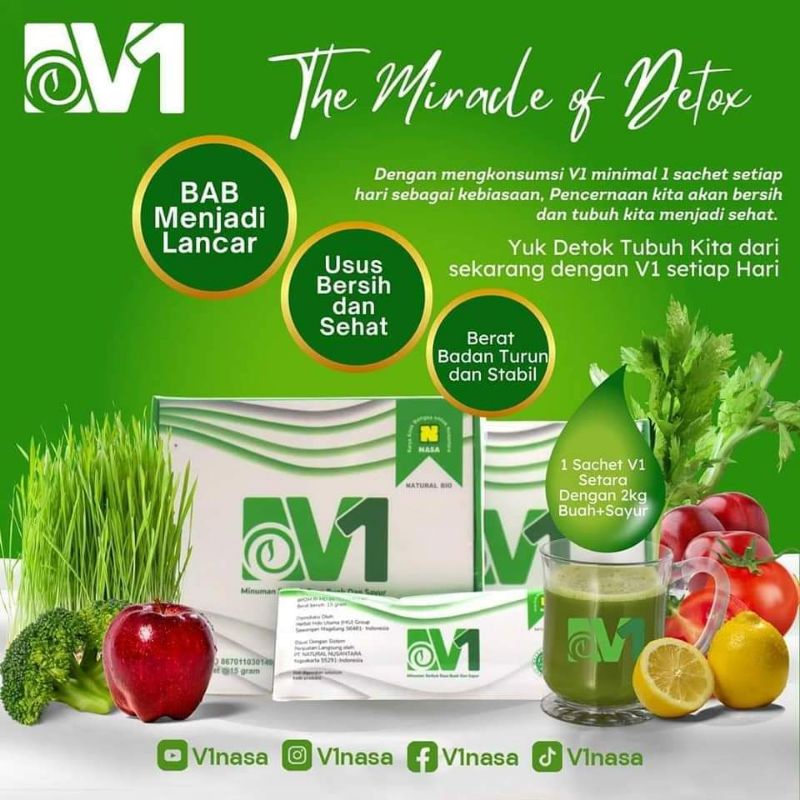 Bio V1 Nasa/Minuman Serbuk Rasa Buah & Sayur Untuk Kesehatan/Pelancar BAB/Pelangsing/Detok Usus