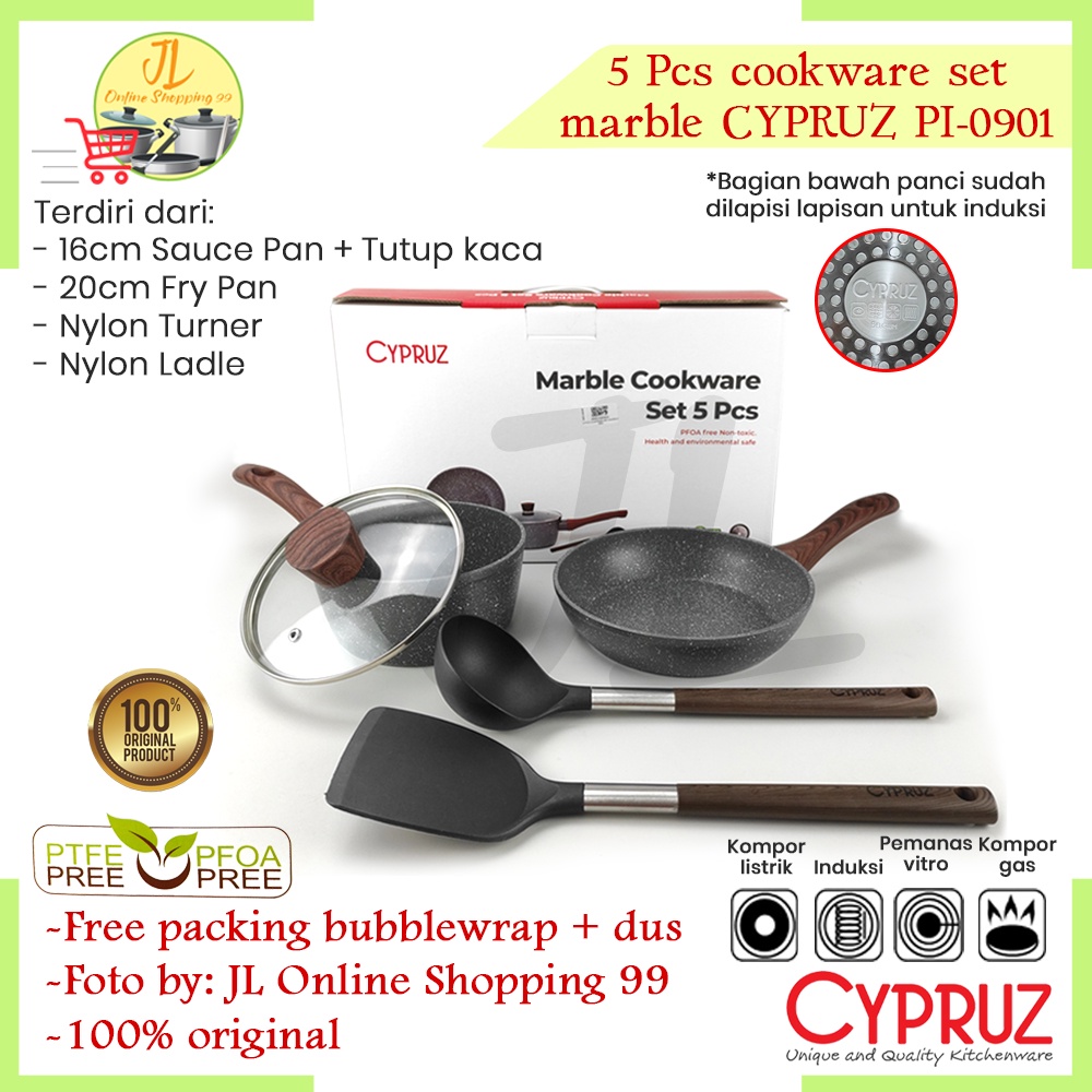 CYPRUZ 5pcs cookware set marble CYPRUZ PI-0901 / panci set induksi / panci wajan set