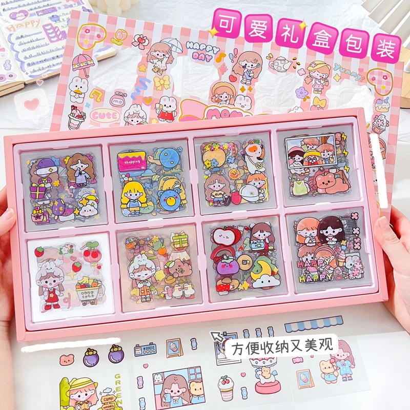

[randomstuff] Sticker 2d 1 Box Isi 200 Lembar Tumblr Aesthetic Stiker Peel Off PVC Anti Air Korean Style Cute Girl Bear Sticker Lucu Dekorasi Gelas Botol Diary Jurnal DIY Ins Berkualitas Stationery Kit Label Korean Style