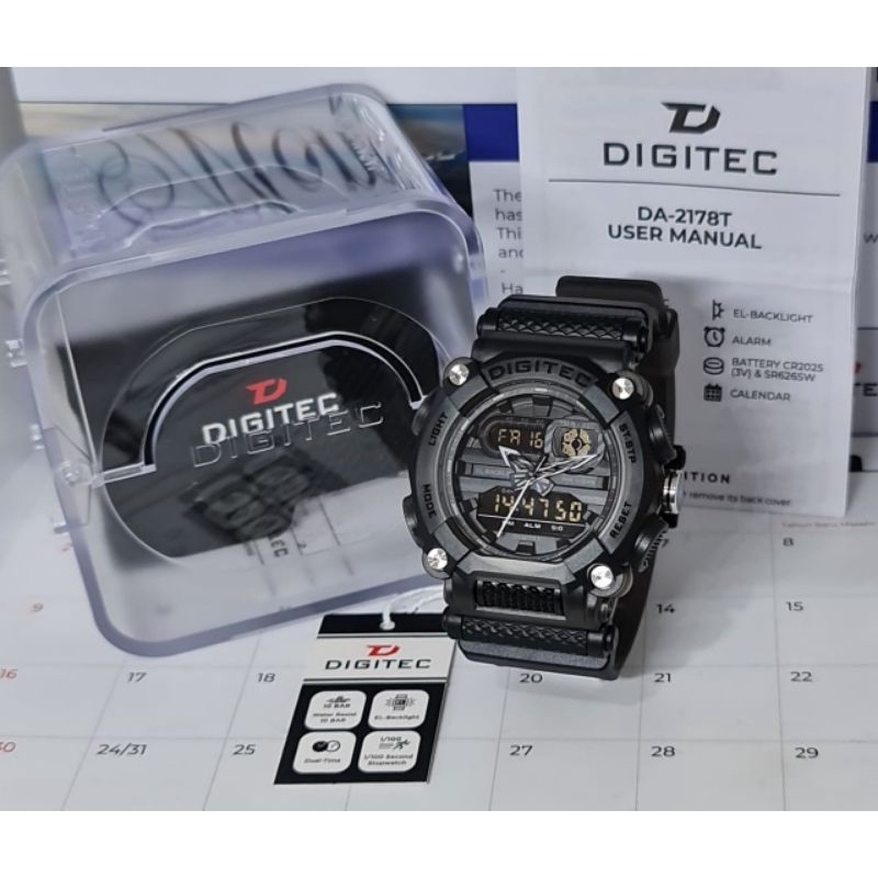 JAM TANGAN PRIA DIGITEC DA 2178 DIGITEC DA-2178T ORIGINAL RUBBER DOUBLE TIME