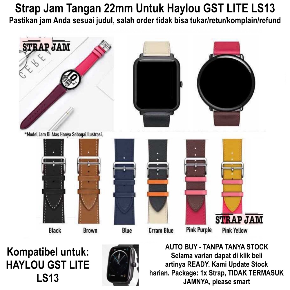 Tali Jam Kompatibel Haylou GST Lite LS13 22mm - Strap Fashion Kulit Leather