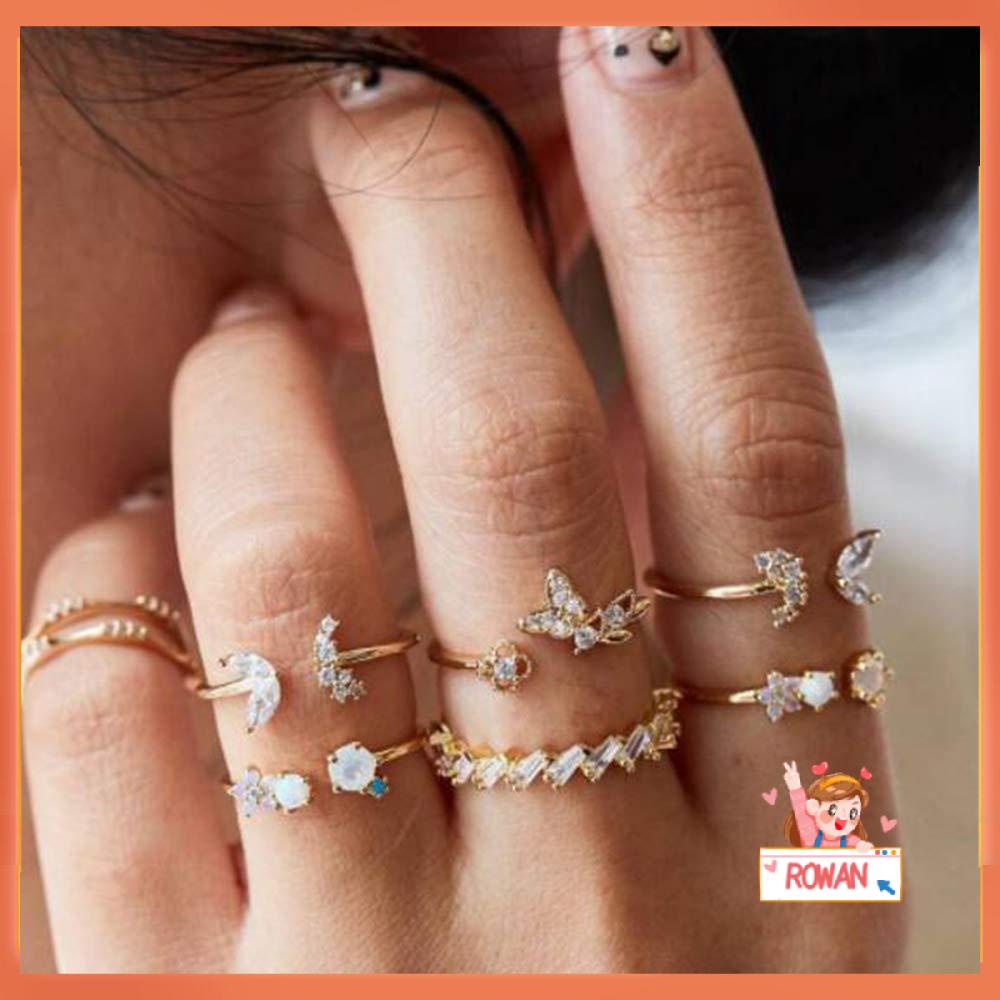 R-flower 7pcs Cincin Vintage Untuk Wanita Perempuan Flower Butterfly Open Ring