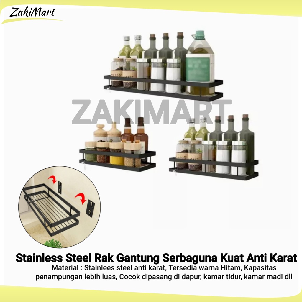 Rak Bumbu Dapur Stainless Steel Rak Gantung Serbaguna Kuat Anti Karat