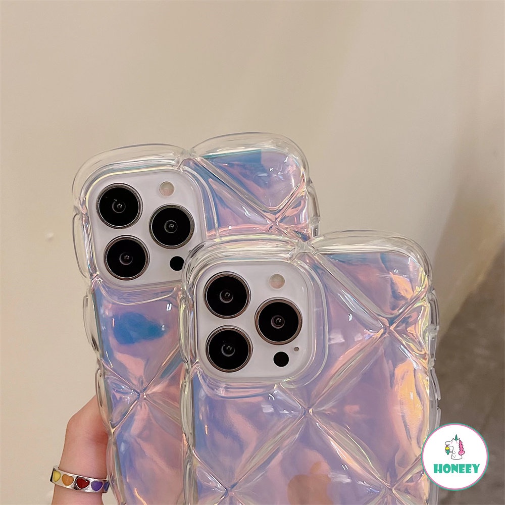 Shinny Laser Card Diamond Cube Phone Case Untuk IPhone 11 14 13 12 Pro Max 14 Pro Max Anti Pecah Lembut Glossy Back Phone Cover