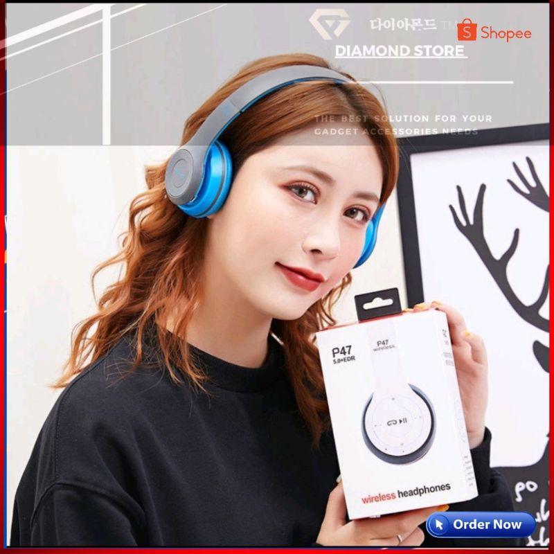 HEADPHONE BLUETOOTH P47 PURE BASS GOOD QUALITY HEADSET WIRELESS P47 PRO