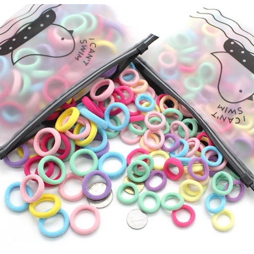 Ikat Rambut Korea I Can Swim Warna Warni + Pouch Aksesoris Rambut Elastis
