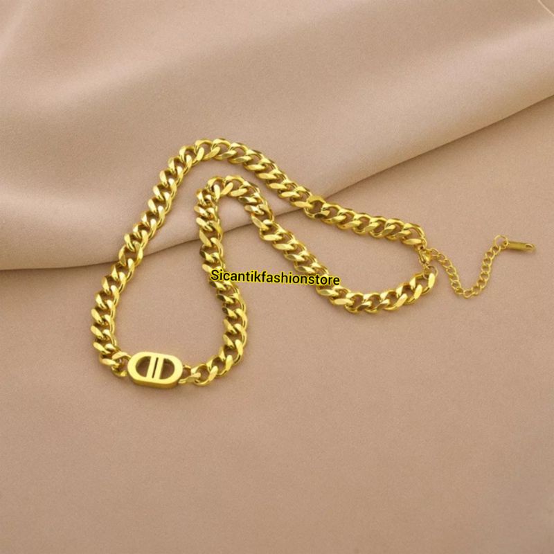 SET PERHIASAN WANITA PERHIASAN SET WANITA Kalung Titanium Trending Lapis Emas 18K Sisik Naga Vintage Fashion Style Kalung Wanita Rantai Padat Gold Terbaru Terlaris Anti Karat Selamanya