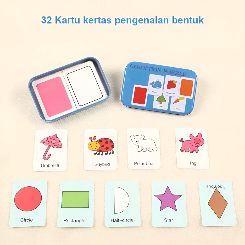 Flash Card Puzzle Box 4 Tema | Mainan Edukasi Belajar Anak | Cognition Puzzle | Hadiah Ulang Tahun Anak Laki Laki Perempuan