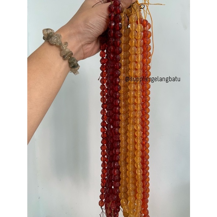 bahan spacer karakter merah kuning orange 12mm manik kuarsa resin gelang kalung