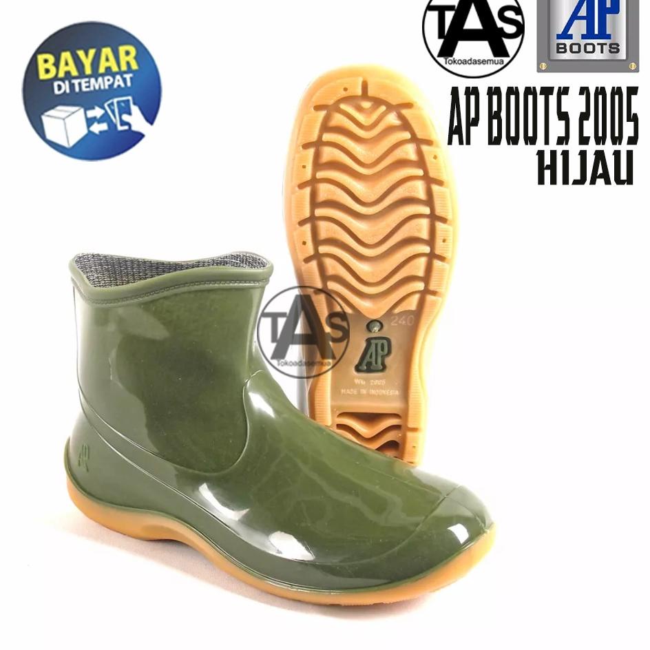 ㊋ SEPATU PRIA BOOTS KARET AP 2005 HIJAU - HITAM PENDEK SIZE 36-41 / SEPATU BOOTS KARET PENDEK TERMUR