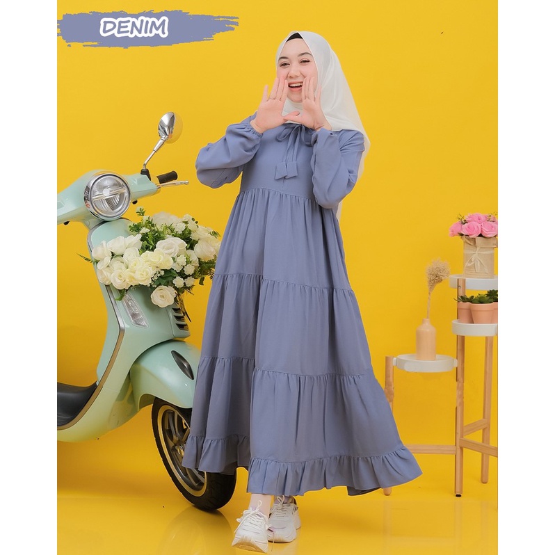 Sandra Midi Dress Wanita Kekinian Gamis Rayon Polos Premium Terbaru Busui Daily Outfit