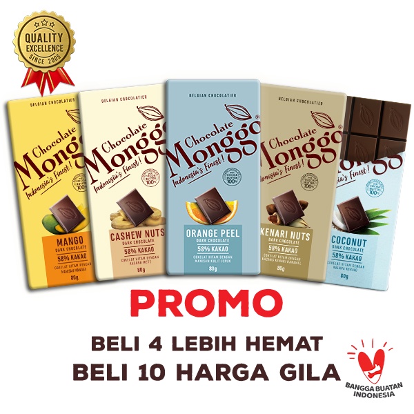 

Chocolate Monggo | Cokelat Buah & Kacang 24 Flavours | Coklat Murni 100% Cocoa Butter | Fruit & Nuts | Artisan Indonesia | Tablet 80gr