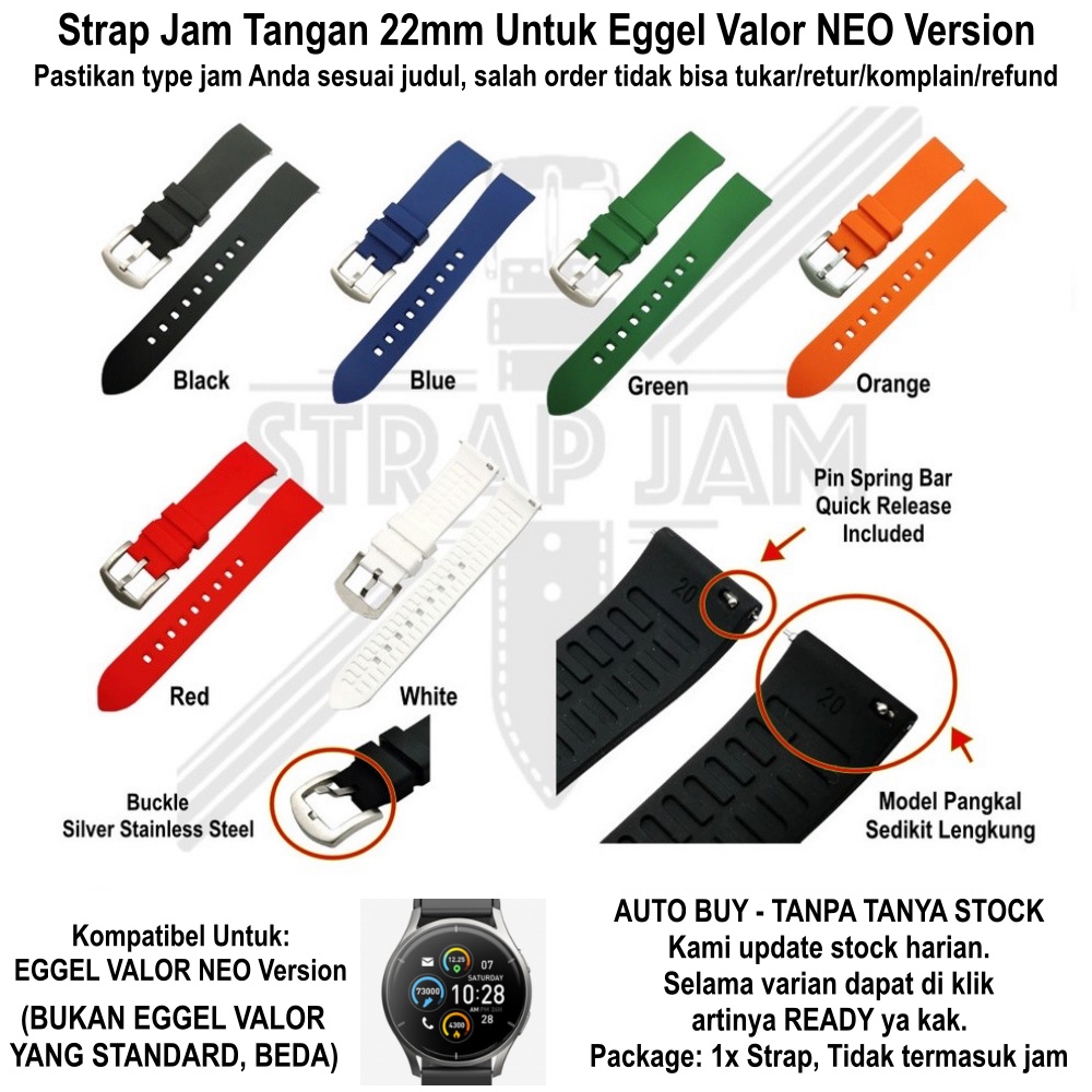 Tali Jam Kompatibel Eggel Valor Neo 22mm - Strap LKG Rubber Premium Lengkung