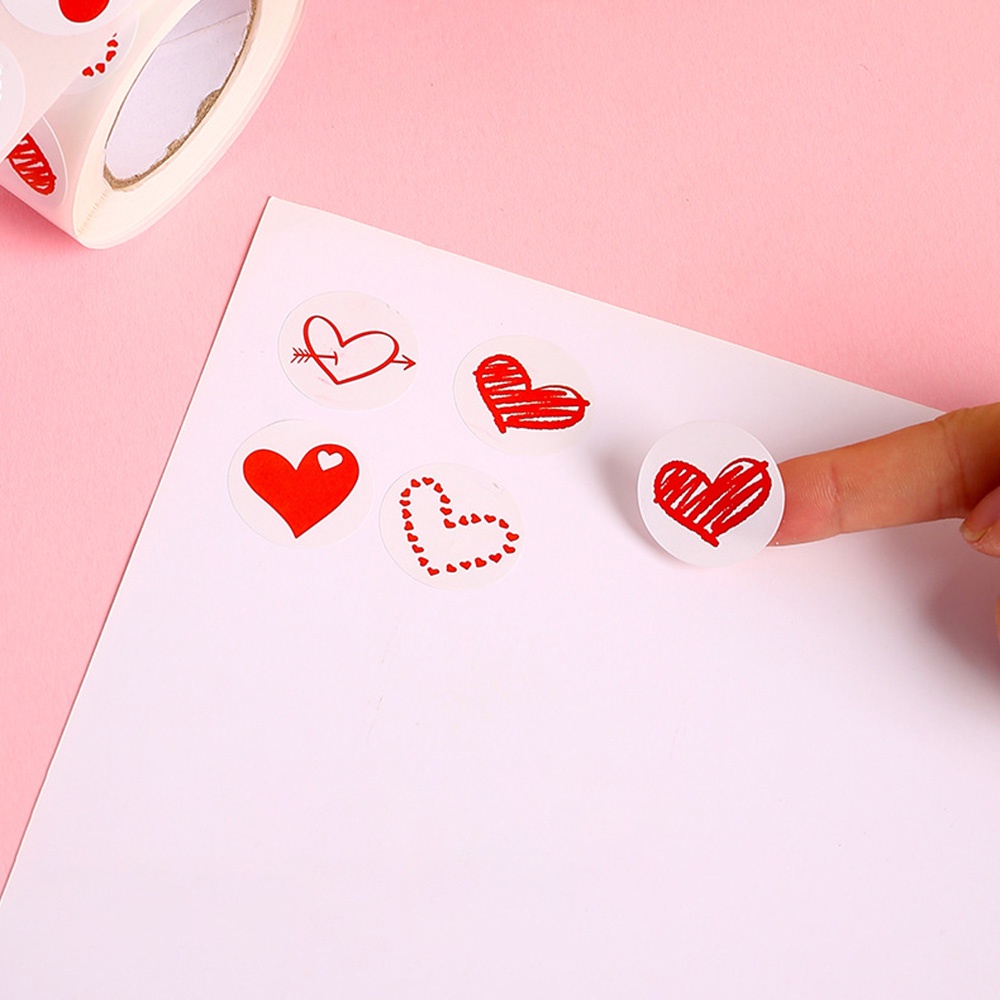 500pcs Stiker Bulat Bentuk Hati Rolled Stickers Tape Untuk Label Paket Hadiah Hari Valentine