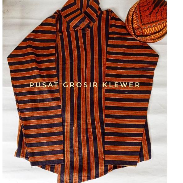 New Stock Baju Lurik Jawa Pria | Baju Lurik Bonus Blangkon | Baju Lurik Jawa Pria | Surjan Lurik Pri