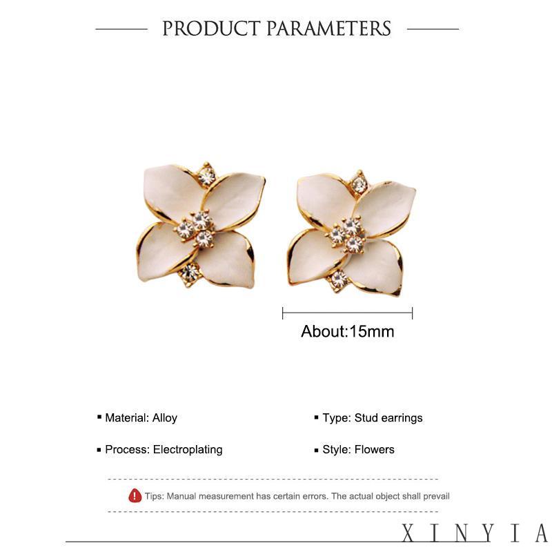 【Bayar di tempat】Four Petal Flower Earrings Diamond Inlay Minyak Menetes Halus Halus Perhiasan